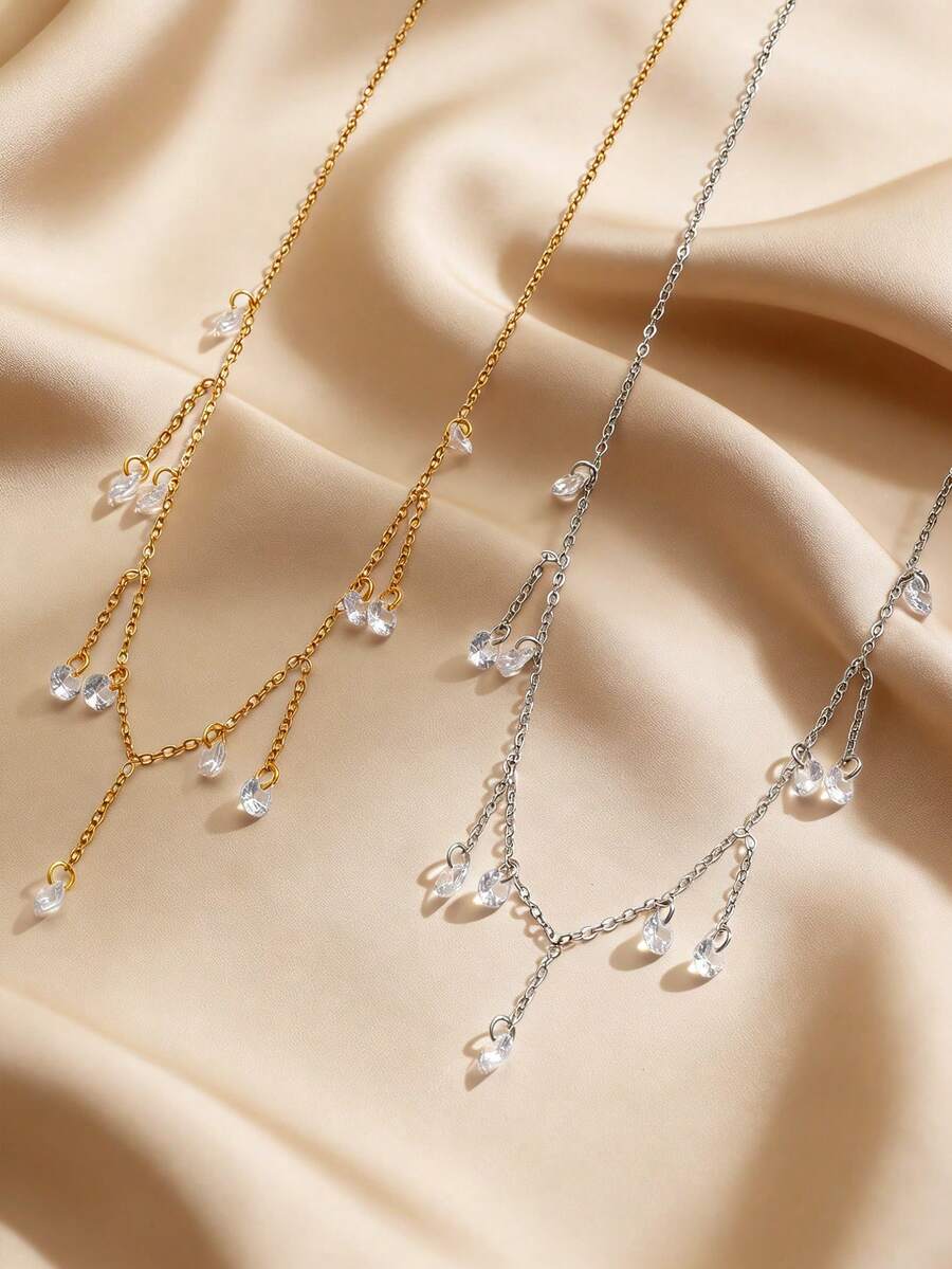 1条不锈钢项链，简约百搭水滴流苏设计，优雅高品质休闲礼物，适合日常、派对、活动佩戴。 - 彩色 - 查看 1