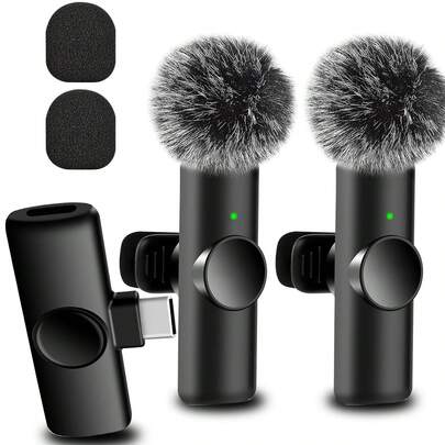 2.4G无线领夹式麦克风，Type-C接口，即插即用，超低延迟，内置降噪芯片，适用于视频录制、采访、播客、Vlog（50mAh可充电电池）