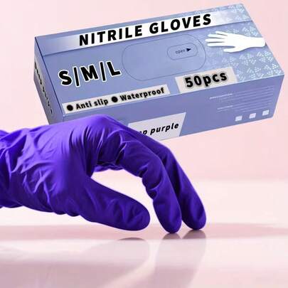 100pcs Powder-Free Disposable Nitrile Rubber Gloves, Deep Purple, Available In S/M/L. Durable Household Cleaning Gloves Suitable For Kitchen, Bathroom, Cleaning, Food Handling, Tattooing, Beauty, Hair Coloring, Pet Care, Salons, Cleaning Supplies, Household Tools, Etc.