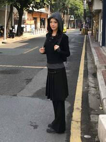 Collegiate Striped Patchwork Design 2 In 1 Button Hoodie Top - Black - View 8