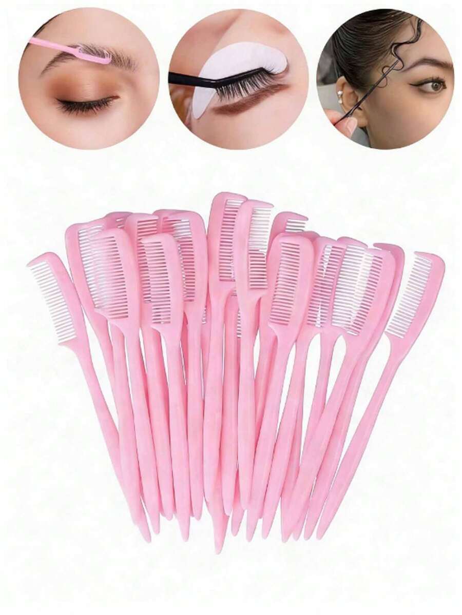 25pcs Pink Eyelash Comb, Mini Eyelash Comb Eyebrow Brush Bangs Brush, Compact Portable Eyelash Brush. Multi-Functional Brush Eyelash Comb Eye Makeup Tools - Multicolor - View 1