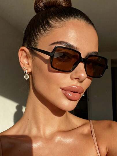 1 Pair Brown Square High-Quality Elegant Fashion Glasses For Women And Men, Suitable For Outdoor Activities, Shopping, Driving And Other Occasions, An Ideal Gift