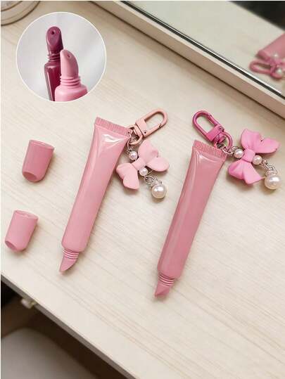 Squeeze Lip Gloss Tube With Keychain Bow Tie With Pearls Pendant, Refillable Lip Gloss Tube, Empty Powder Foundation Concealer Tube Packaging, Soft Lip Gloss Squeeze Tubes, Multifunctional Lipstick Refill Container, Squeeze Empty Soft Tube, Must-Have For Fashionistas, Unique Gift For Your Girlfriend, Lover, Bride, Bridesmaid, Family, Suitable For Travel, Valentine's Day & Festival Gifts