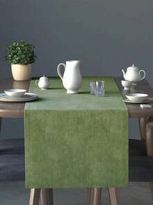 Soft Velvet Textured Stain Resistant Modern Table Runner - Minimal Dining Room Decor - Luxury Elegant Table Setting - Olive Green - View 2