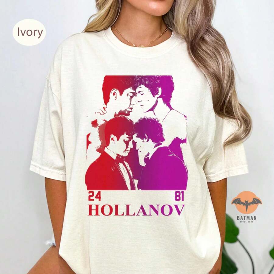 Hollanov Inspired Vintage Style  ®   Shirt, Heated Rivalry Fan Graphic Tee Unisex, Ilya Rozanov Shane Hollander Fan Gifts Shirt - 白色 - 查看 1