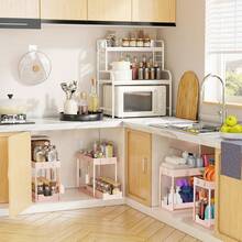 Euuztu Under Sink Organizer 2 Pack, Sink Pull-Out Sliding Storage Cabinet, 2-Tier Under Shelf Organizer Kitchen Bathroom, Pink - Hồng - Xem 6