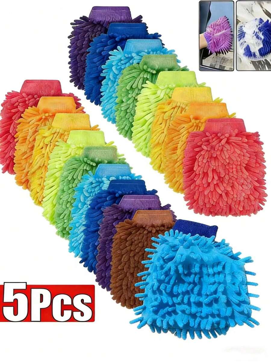 1/5 chiếc găng tay rửa xe cao cấp mềm mại bằng vải chenille - Găng tay hai mặt bằng sợi microfiber mềm mại, không gây trầy xước, thích hợp để rửa xe, chăm sóc xe hơi, xe tải, thuyền | Phụ kiện vệ sinh xe hơi chất lượng cao, vật tư rửa xe - màu sắc ngẫu nhiên - Xem 1