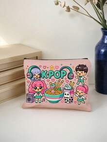 Bolsa de Maquiagem Ilustração Colorida de K-pop, Bolsa Cosmética Multifuncional com Tema Musical de Desenho Animado, Bolsa de Toalete, Organizador de Cosméticos Portátil, Bolsa com Zíper Multifuncional e Divertida, Fechamento com Zíper, Bolsa de Armazenamento de Carregador, Armazenamento de Acessórios, Adequada para Dormitório, Viagem, Viagem de Negócios, Natação, Armazenamento Doméstico, Itens Essenciais de Viagem, Suprimentos para Dormitório, Amigável para Viagem, Presente para Mulheres e Melhores Amigas - Multicolorido - Visão 2