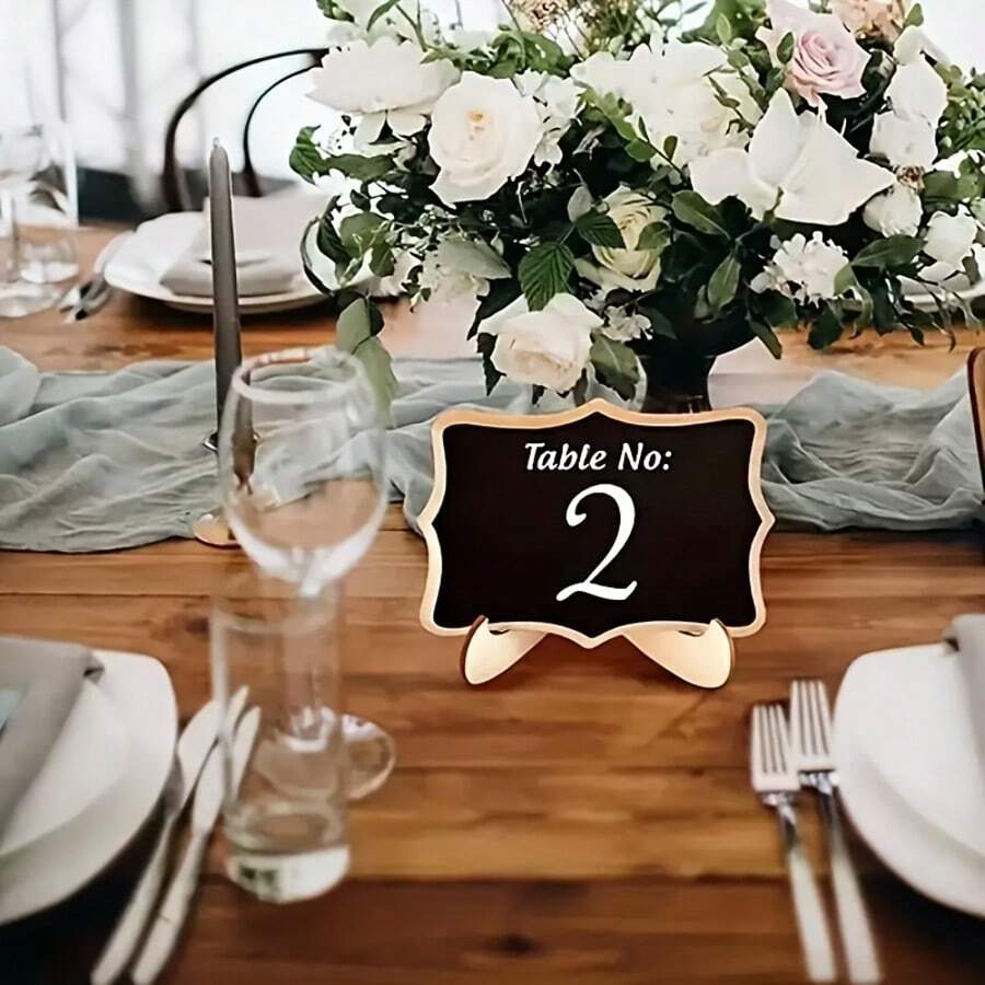 21pcs Mini Chalkboard Signs With 1pc Chalk, 4"X3" Wooden Reusable Blackboard For Food, Buffet, Elegant Dining, Wedding Party, Message Board, Table Numbers - A - View 1