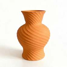 ORIZZONTE Jarrón decorativo moderno con superficie en espiral dinámica. Diseño escultural contemporáneo para flores, ramas y plantas artificiales. Idea de regalo para el hogar o la oficina. 100 % fabricado en Italia. Envío desde Italia. - color naranja - Ver 4