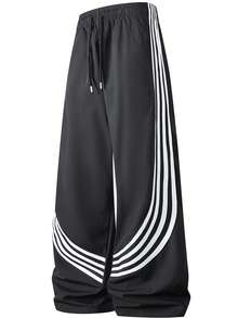 Spring/Summer Casual Colorblock Striped Men's Pants, Daily Wear & Street Fashion - Black - View 5