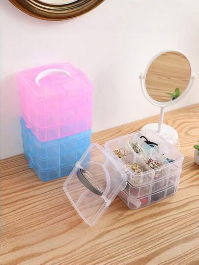 1 pieza Caja de almacenamiento apilable de 3 niveles con divisores - 18 compartimentos, organizadores de cuentas para almacenamiento de manualidades, cinta washi, juguetes para niños, joyas, belleza y suministros de costura