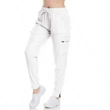 Women's Scrub Pants With Pockets Straight-Leg Jogger Workwear 4-Way Stretch Elastic Waist Adjustable Drawstrings Fitted Bottoms - trắng - Xem 1