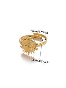 1 Pc Vintage White Cubic Zirconia Devil's Eye Ring For Women Gold Color Stainless Steel Open Ring Wedding Party Jewelry Gift - Multicolor - View 2