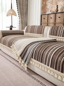 1pc All-Season Luxury Chenille Sofa Cushion Cover, Modern Minimalist Fashion Dust-Proof Anti-Slip Sofa Seat Pad, Washable, Suitable For Bedroom, Office, Living Room Combination, L-Shaped And 1/2/3/4-Seat Sofa - Brown - View 6