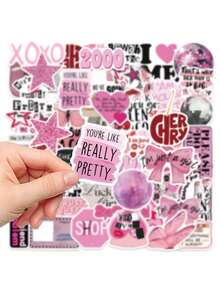 50pcs Pink Y2K Style Stickers, Y2K Aesthetic Stickers, Y2K Gifts, Retro Stickers, 90s Stickers, Waterproof Vinyl Stickers For Envelopes, Water Bottles, Computers, Laptops, Phones, Luggage, Notebooks, Fridges And More - Multicolor - View 10