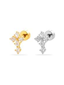 Toppiercing 1pc Versatile Micro-Inlaid Zirconia Cross Stainless Steel Shaft Soft Cartilage Piercing Earring - Multicolor - View 1