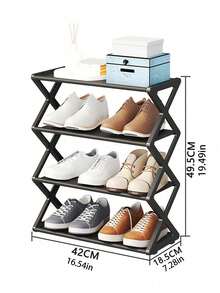 X-Shaped Steel Tube Shoe Rack - Heavy Duty Space Saving Shoe Organizer, Shoe Cabinet, Vertical Shoe Rack, 4-Tier Shoe Rack, Easy Assembly No Tools Required, Durable Metal Frame, Rust-Proof, Adjustable Width, Compact Design, Industrial Style, Stackable & Space Saving, Suitable For Entryway, Closet And Garage | Multipurpose Storage Rack For Boots, Sneakers, High Heels And Various Shoes - View 10