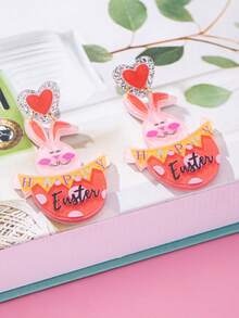 1对时尚复活节畅销亚克力兔子耳环，女士日常佩戴吊坠耳环 - 破殼兔 - 查看 7