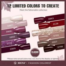 MEFA Fall Gel Nail Polish Set, 12 Colors Burgundy Red Nail Polish Set Champagne Gold Glitter Nail Polish Gel Soak Off Dark Red Purple Shimmer Nude Brown Manicure Gifts For Women Girl DIY Salon Home - Màu A - Xem 2