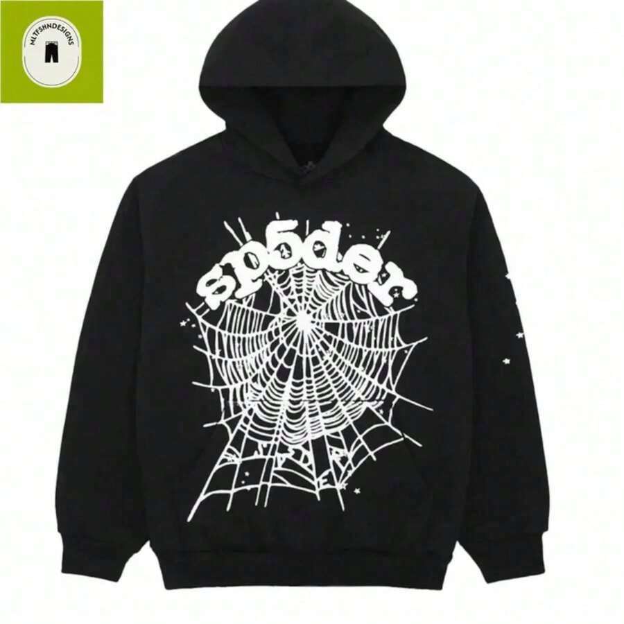 Black Spider Web Graphic Hoodie: Gothic Streetwear PulloverY2Y-W-Vacation Outfits Women - 黑色 - 查看 1
