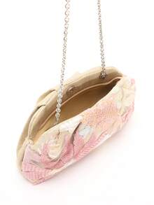 1pc Colorful PVC Sequin Flower Pattern Linen Base Mesh Embroidery Ruffle Cloud Clutch Bag, Shiny Sparkly Evening Bag For Casual, Holiday, Party Use (Flower Sequin Pattern Randomly Sent) - Baby Pink - View 8