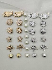 16件海洋主题金色银色海藻贝壳树脂鞋饰配件闪亮水钻海星花朵木屐鞋装饰趣味人造仿珍珠鞋夹饰品女士泡泡拖鞋凉鞋花园鞋沙滩包装饰圣诞节万圣节生日节日派对礼物 - 彩色 - 查看 8