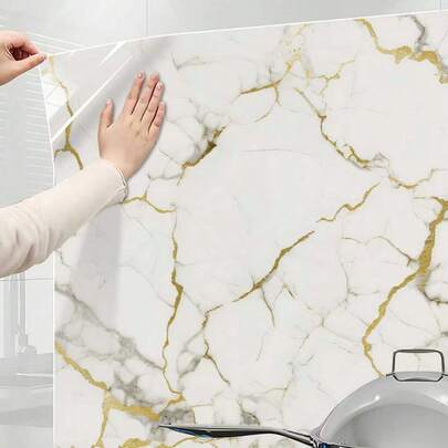 Giấy dán tường giả đá cẩm thạch bạch kim cho mặt bàn, phòng tắm, bàn ghế, chống thấm nước, dễ dán, tự dính, giấy dán tường giả đá cẩm thạch dạng cuộn vinyl cho nhà bếp, phòng tắm, tường.