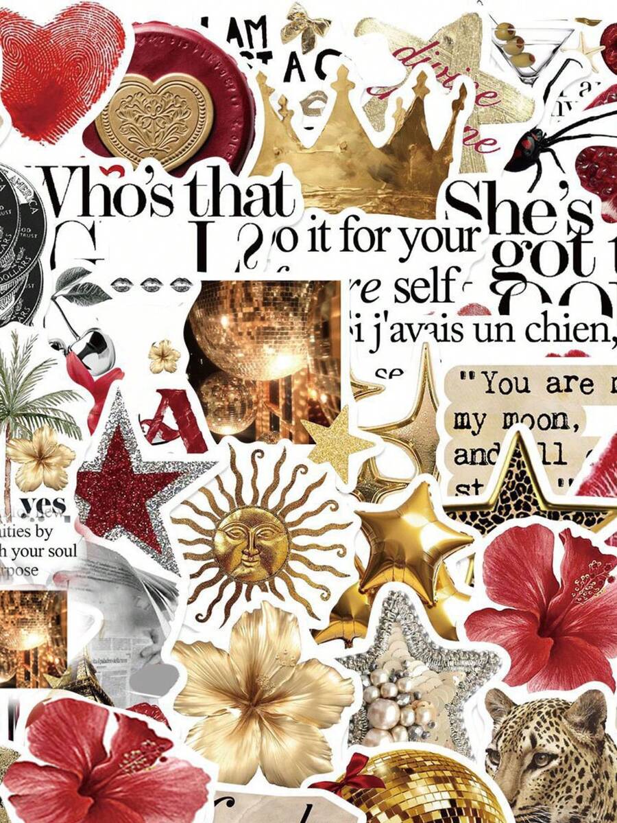 50张Y2K风格女性海报贴纸，趣味卡通贴纸，美学贴纸，Y2K贴纸，酷炫贴纸，防水乙烯基贴纸，美学笔记本贴纸套装，滑板贴纸，水瓶贴纸，笔记本贴纸