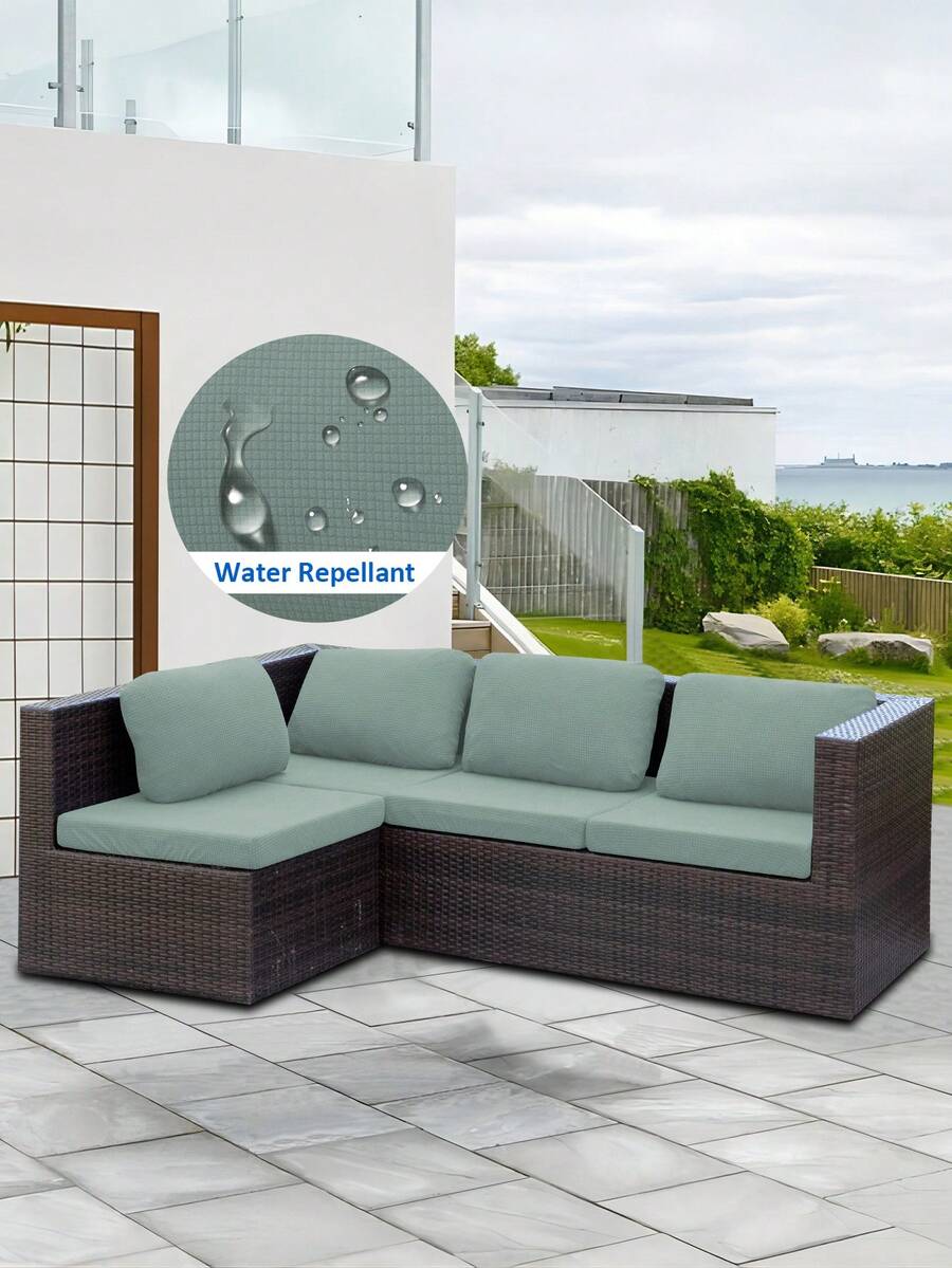1 chiếc vỏ đệm ghế sofa ngoài trời họa tiết hạt bắp, chống thấm nước, màu trơn, chất liệu polyester co giãn, có thể tháo rời, kiểu bọc một nửa, thích hợp cho ghế sofa sân hiên, ban công, sân vườn. - Màu xanh Bạc hà - Xem 1