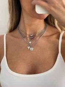 5件套朋克风金属心形吊坠项链，个性化流苏编织链，时尚百搭，适合派对和节日佩戴 - 桃心麻花項鍊 - 查看 4