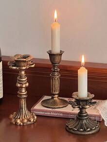 1pc/Set Retro Resin Candle Holder, Vintage European Style Desktop Decor - Multiple Styles - View 3