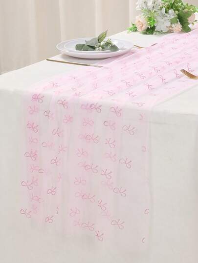 1pc Pink Bow Table Runner, 75*180cm Chiffon Tablecloth,Bow Tablecloth, Pink 1st Birthday Decor, Bow Baby Shower Birthday Decor,Baby Shower Party Table Cover, One Birthday Party Decor,Baby Girls Party Decor,Gender Reveal Party Tablecloth Decoration,1st Birthday Party Decoration Table Cloth,Gender Reveal Decoration Table Skirt,Baby Shower Gift,Babe Shower Decoration,Gender Reveal Decoration,1st Birthday Favor,Baby Table Center Piece