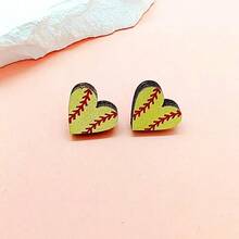 1对情人节爱心足球图案耳环，休闲百搭耳环 - 彩色 - 查看 2