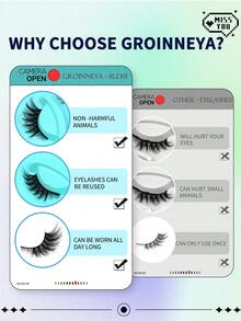 Lasvirey 3对装 3/4 猫眼假睫毛 漫画风假睫毛 纤细自然妆效 奢华3D仿貂毛假睫毛 轻盈柔软猫眼假睫毛 海边水钻假睫毛 - 黑色 - 查看 5