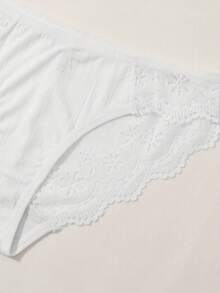 女士棉质提花蕾丝文胸内裤套装 - 白色 - 查看 7