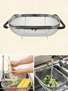 Adjustable Stainless Steel Fine Mesh Strainer And Funnel Basket, Suitable For Vegetable And Fruit Sink Filtration, Kitchen Essential, Food- Vegetable Filter, Halloween Gift, Home Kitchen Bathroom Decor - Multicolor - View 10