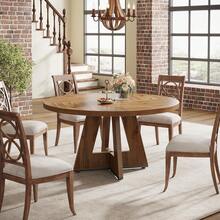 LITTLE TREE Farmhouse Dining Table, 120 Cm Round Dinner Table For 4, Rustic Wood Dining Room Table For Home Dining Room Living Room (Easy Assembly) - Beige - View 7