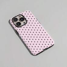 Pink Base Black Polka Dot Phone Case, Cute Y2K Style. Compatible With IPhone 17, 16, 15, 14, 13, 12, 11 Pro Max Plus Models - Foundation Black Spots - View 4