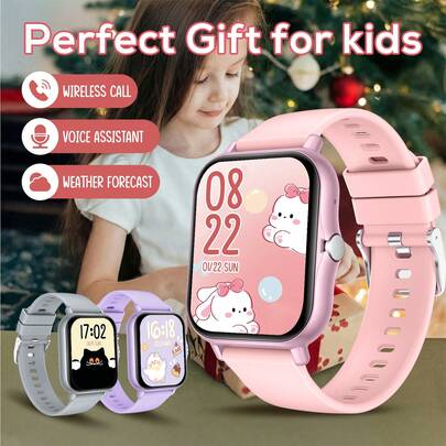 男女通用智能儿童手表，支持蓝牙通话、闹钟提醒、可自定义小部件，配备运动模式，是送给孩子的完美礼物，深受孩子们喜爱的热门手表