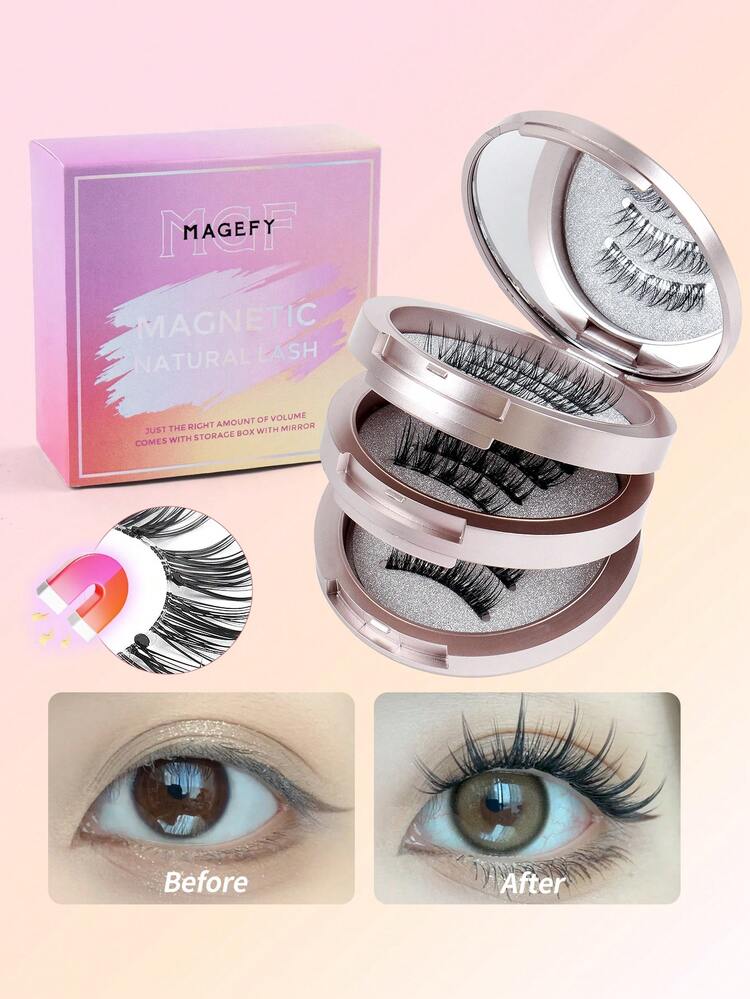 MAGEFY 3 Paia/Set di Ciglia Finte Magnetiche Riutilizzabili, Senza Colla o Rimozione Necessaria, Perfette per il Contorno Occhi, Stile Naturale e a Fumetti, Design Misto, Ciglia Finte 3D Spesse, Creano un Trucco Occhi Affascinante e Sollevato, Adatte per Uso Quotidiano, Lavoro, Studio, Viaggio, Festa, Regalo Ideale per Donne, Confezione Rosa - Ciglia naturali - Visualizzare 3