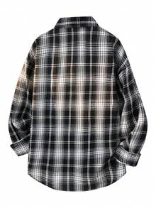 Men's Spring And Autumn Thin Checkered Long Sleeve Shirt Simple And Versatile Casual American Pocket Shirt - Black - View 7