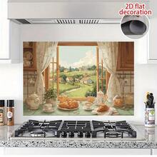 1pc 2D Flat Kitchen Wall Sticker | Indoor Window View, Warm And Comfortable, Full Of Life | Removable Decoration, Waterproof, Suitable For Outdoor/Garden Home Dining Room Decoration, Kitchen Decoration, Stylish Wall Art, Modern Design Sticker, Home Decor, Window Decoration - Style 1 - View 7