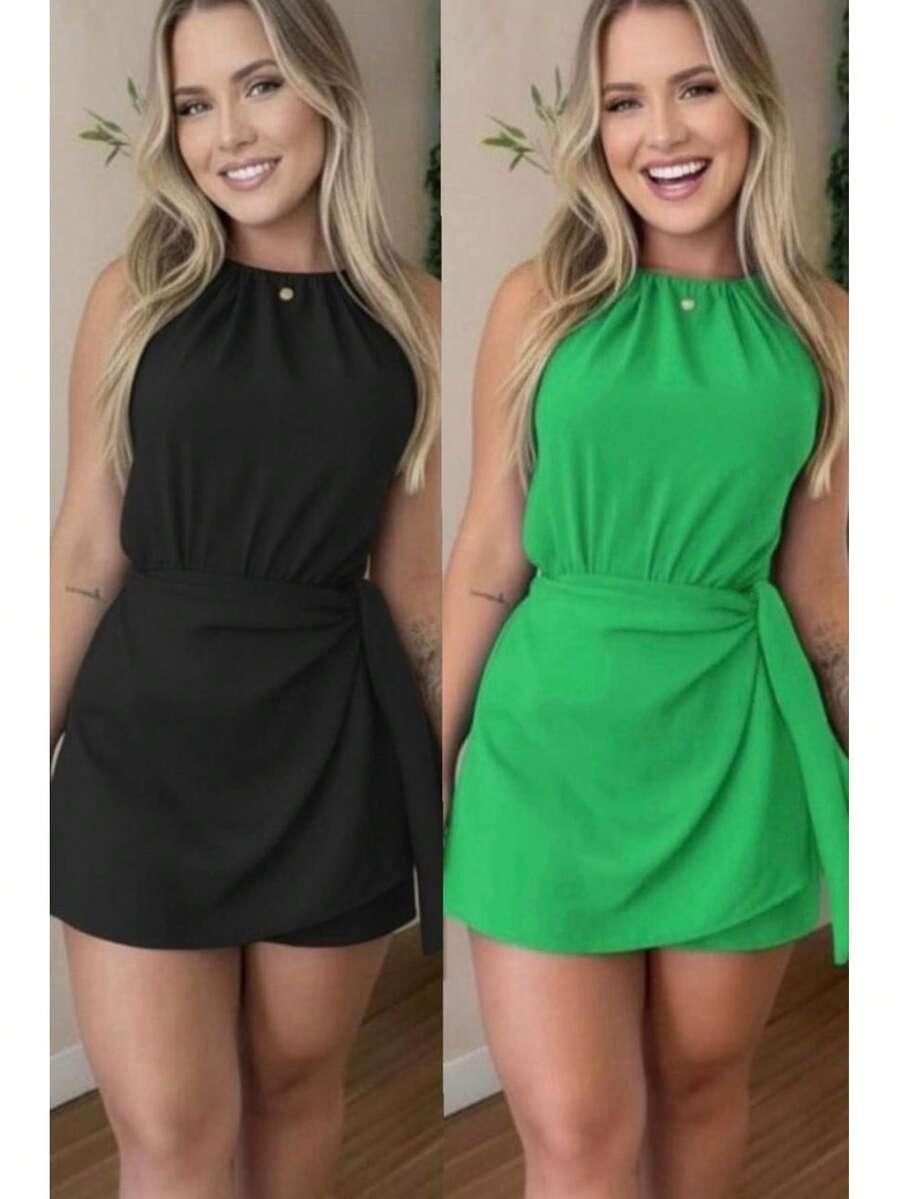 Women's Summer Fashion Jumpsuit Set - Duna - 兩件套 - 黑色和綠色連身衣 - 查看 1
