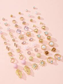 30对可爱时尚女士耳环套装，简约方形、心形、花朵设计，款式不重复，节日礼物，适合日常、休闲、派对佩戴 - 彩色 - 查看 5