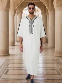 2025 New Middle Eastern Arabic Long Sleeve Embroidered Robe For Muslim Men - White - View 1