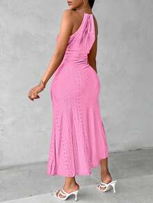 ChicMe Women's Sleeveless A-Line Dress With Front Slit And Tie-Back Design, Solid Color, Sexy & Elegant For Vacation, Evening Party Summer - Baby Pink - View 4