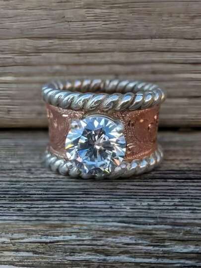 1枚流行女士复古独特锆石戒指，婚礼订婚派对珠宝礼物