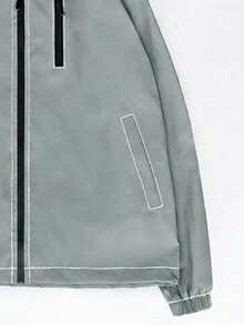 Men's Outdoor Jacket With Reflective Details, Hooded Zip-Up, Loose Fit, Made Of Comfortable Fabric, Suitable For Night Outings, Hiking, Fishing, Running, Sports And Outdoor Adventures - Grey - View 9