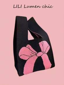 This Stylish New Women's Handbag Features A Bow Embellishment, Making It Suitable For The Beach, Travel, Vacation, Business Commutes, Casual Wear, And Minimalist Styles. - Black - View 4